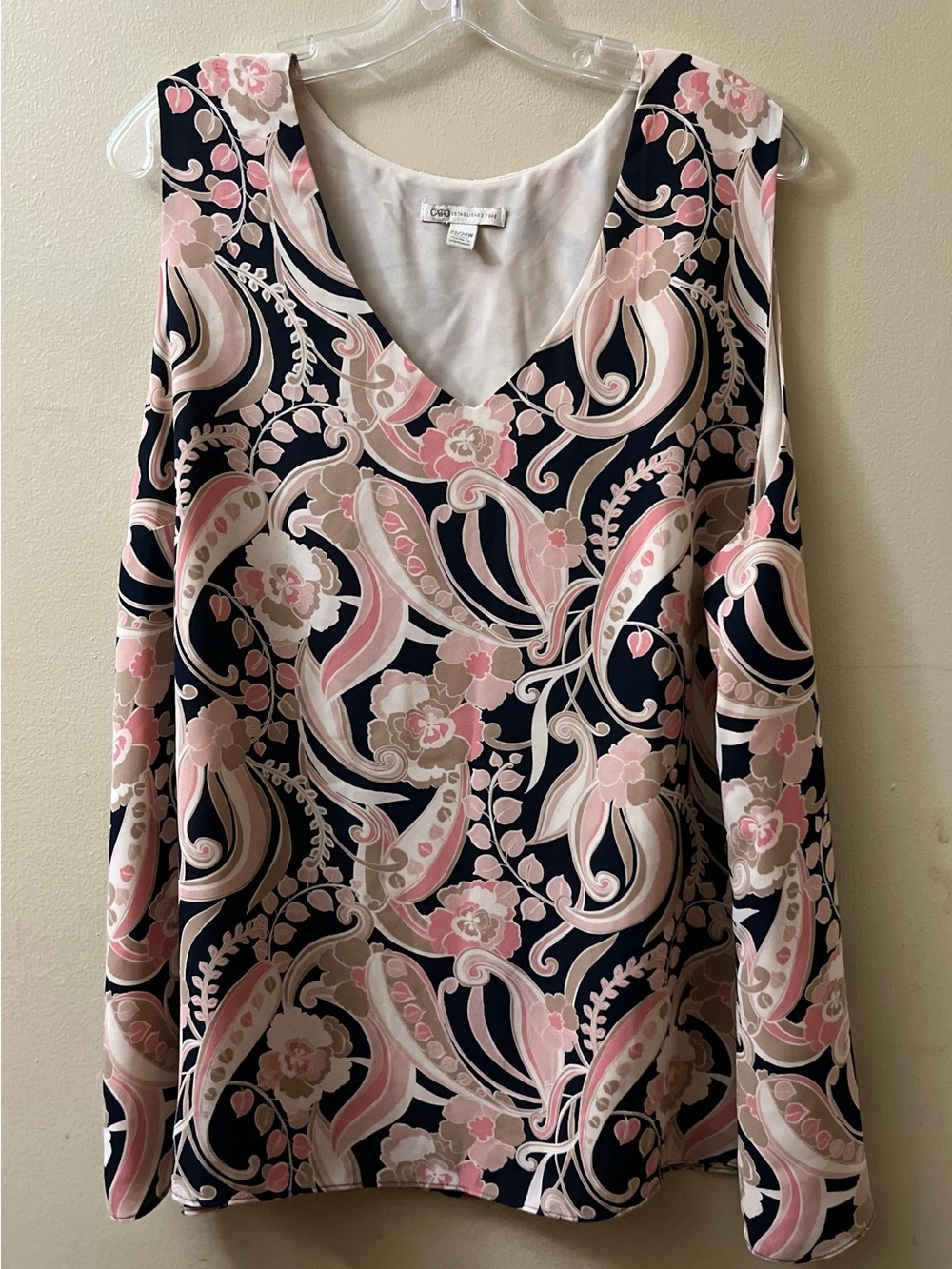 Cato Floral Paisley V-Neck Tank — Pink & black Plus Size 22/24 W